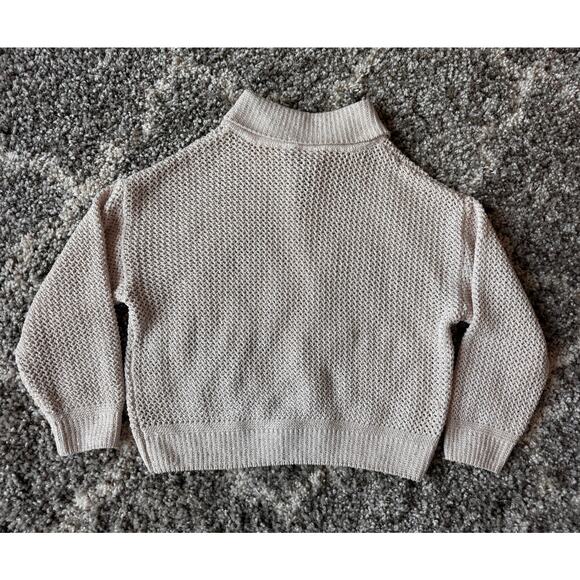 Joie Ivory Sequin Open Knit Lace-Up Collared Long Sleeve Pullover Sweater Medium - Picture 8 of 13